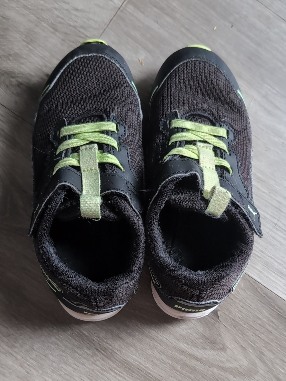 Puma Kids Black Sneakers with Lime Green Accents